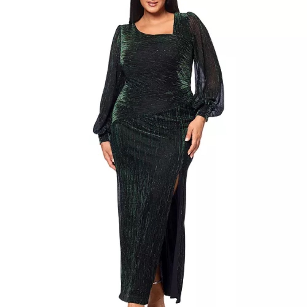 EUC Betsey & Adam Emerald Green/Black metallic Dress(size